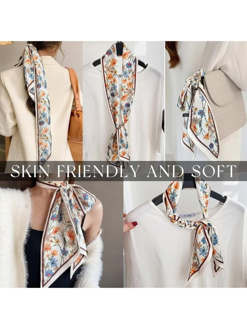 Women Pink Flower Stylish Silky Satin Headscarf Wrap Lightweight Scarves Scarf